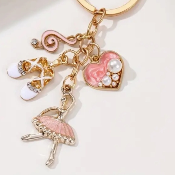 Ballerina Key Ring With Accessories - Heart W/Faux Pearl, White Ballet Shoes-NWT - Picture 5 of 5